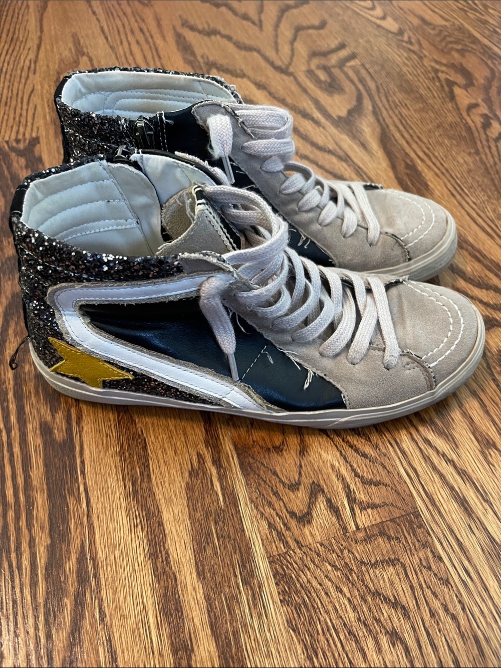 Women’s High-Top Fashion Sneakers in Black, Gray & Gold